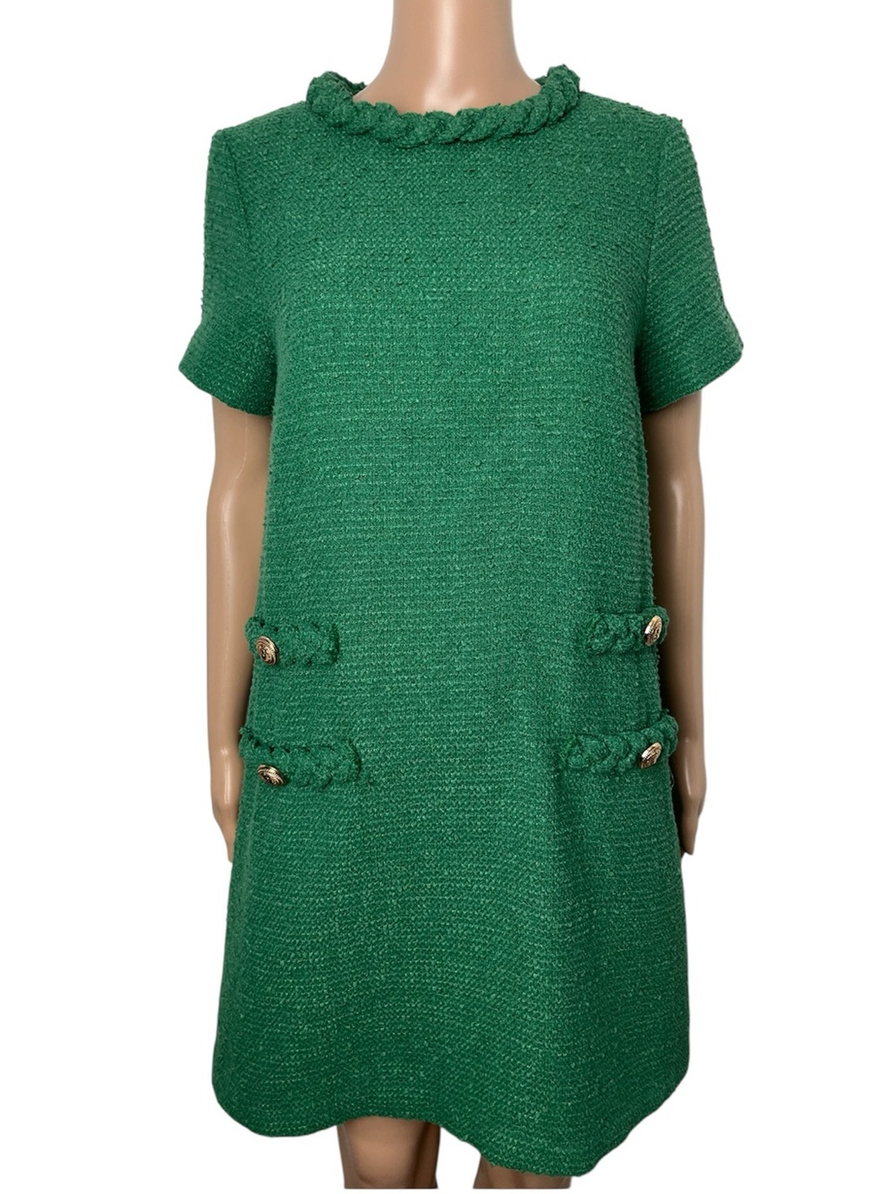 Tuckernuck Emerald Green Textured Tweed Preppy Jackie A-Line Mini Dress